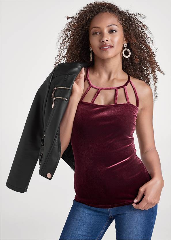 Cropped front view Velvet Strappy Top