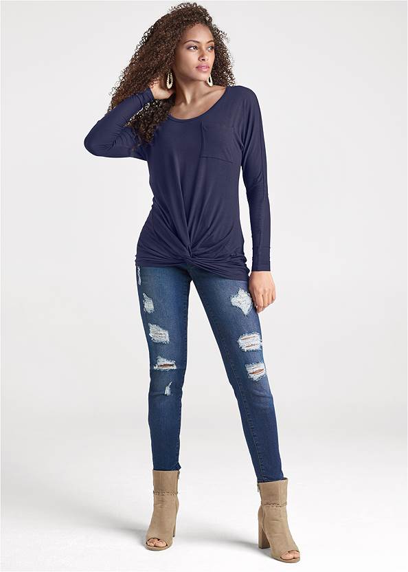 Full front view Knot Twist Long Sleeve Tee
