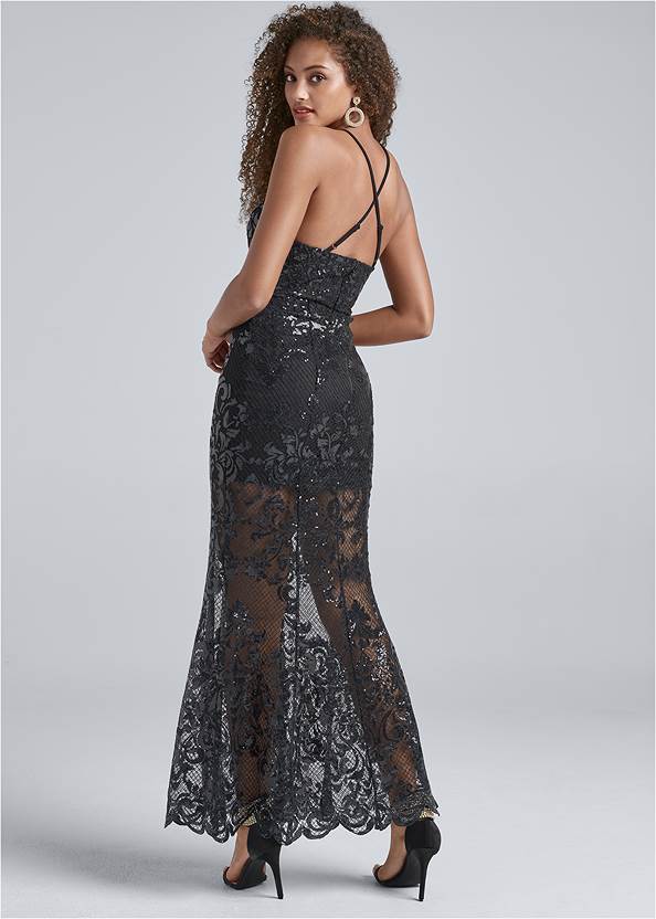 Full back view Sequin Lace Long Dress
