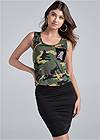 Cropped front view Camo Layered Tank Dress
