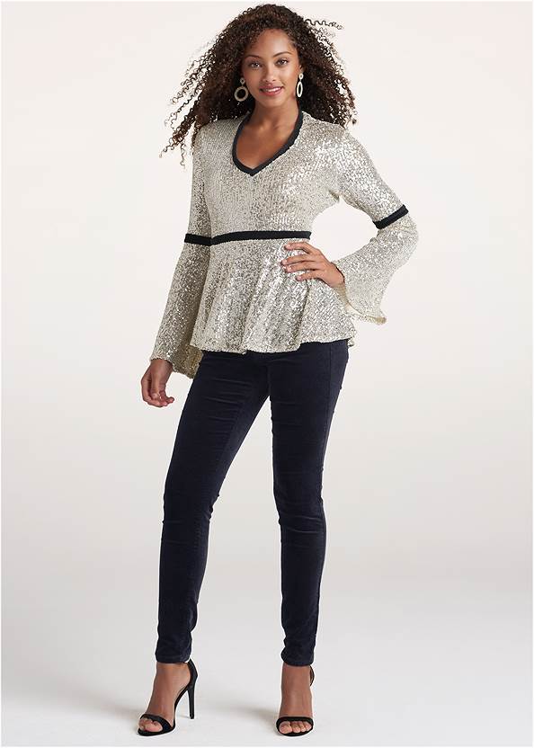 Full front view Sequin Bell Sleeve Top