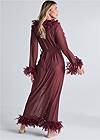 Back View Faux-Feather Trim Maxi Robe