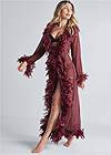 Front View Faux-Feather Trim Maxi Robe