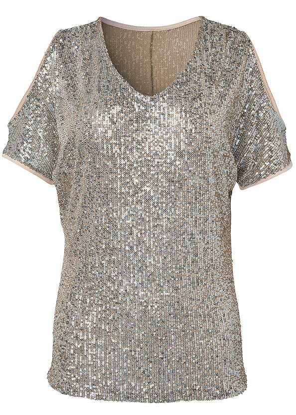 Ghost with background  view Cold-Shoulder Sequin Top