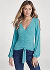 Front View Knot Tie Cold-Shoulder Top