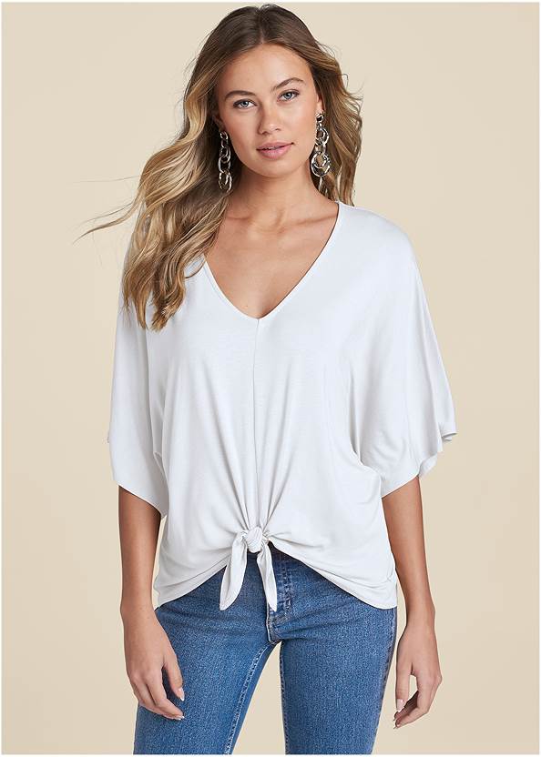 Front View Knot Twist V-Neck Tee