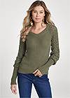 Front View Pointelle Sleeve Sweater