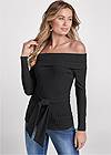 Cropped Front View Ribbed Off-The-Shoulder Top