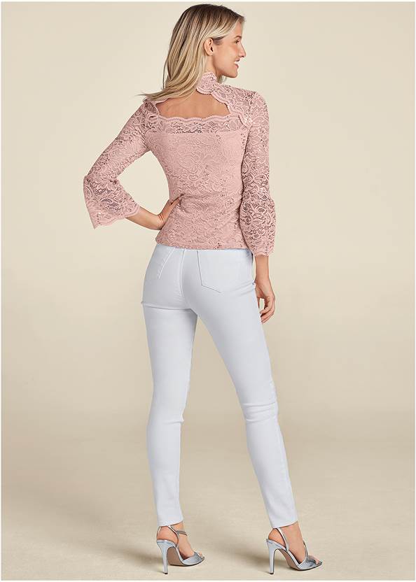 Full back view Sequin Lace Mock-Neck Top