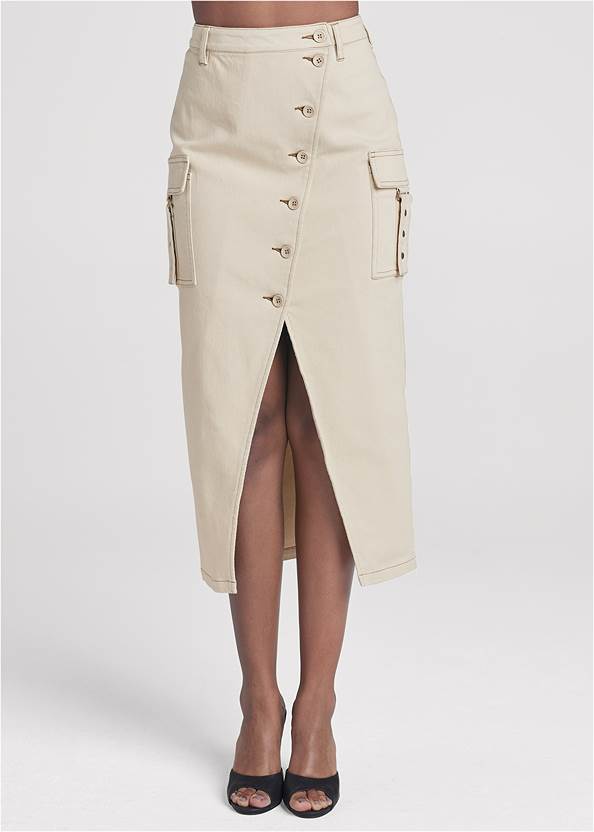 Waist down front view Utility Cargo Skirt