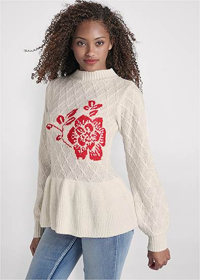 Plus Size Rose Detail Peplum Sweater