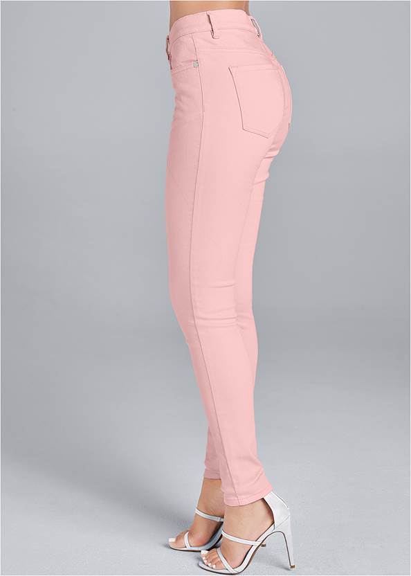 Mid Rise Color Skinny Jeans in Light Pink | VENUS