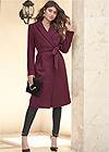 Front View Belted Faux-Wool Coat