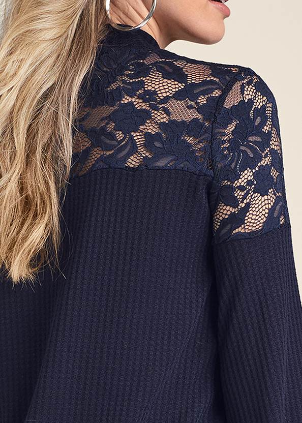 Alternate View Waffle Mock-Neck Lace Top
