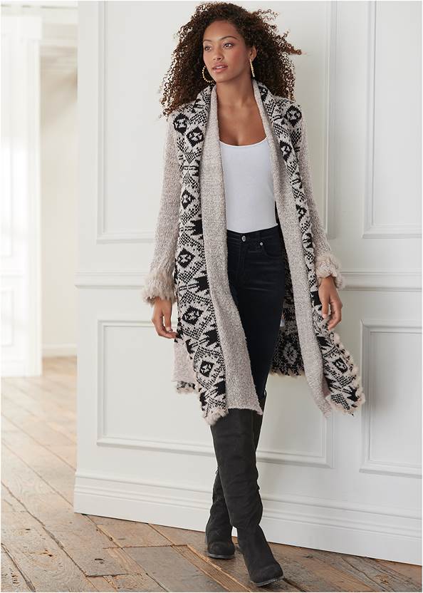 Mixed Print Duster,Basic Cami Two Pack,Velvet Pants,Skinny Jeans,Mid-Rise Slimming Stretch Jeggings,Lace-Up Back Detail Boots