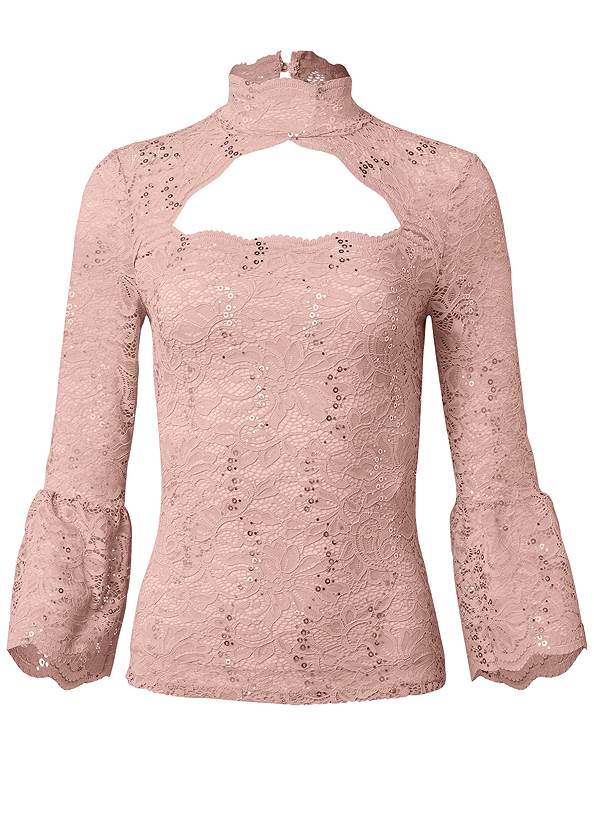 Ghost with background  view Sequin Lace Mock-Neck Top