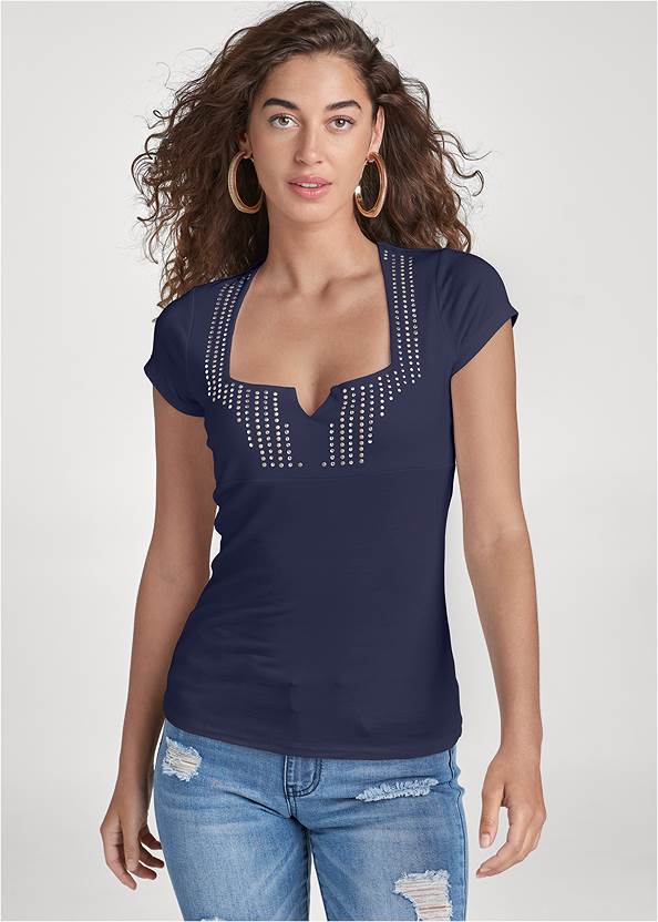 Cropped front view Embellished Square Neck Top