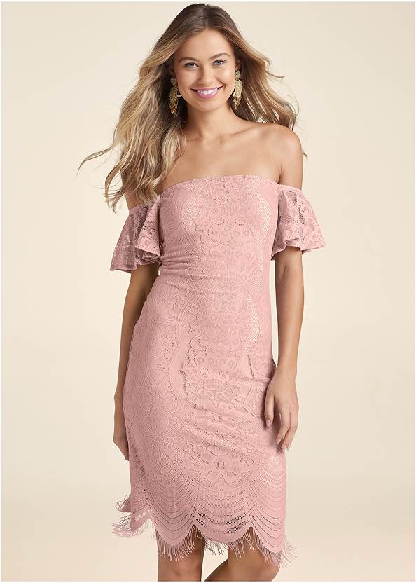 Cropped front view Off-The-Shoulder Lace Dress