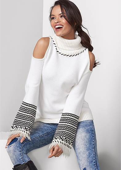 Plus Size Cold-Shoulder Turtleneck Sweater