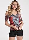 Front View Paisley Cold-Shoulder Top