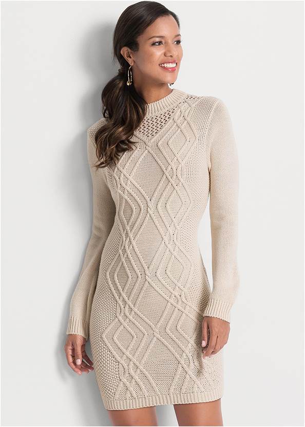 Front View Cable Knit Sweater Dress