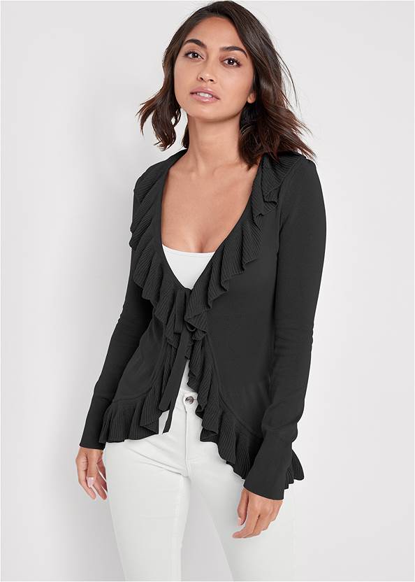 Ruffle Tie-Front Cardigan,Basic Cami Two Pack,Casual Bootcut Jeans,Mid Rise Slimming Stretch Jeggings
