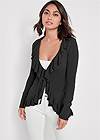 Cropped front view Ruffle Tie Front Cardigan