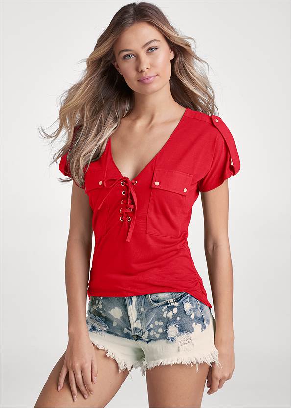 Cropped Front View Lace-Up Tee