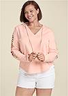 Front View Pearl Cutout Sleeve Hoodie