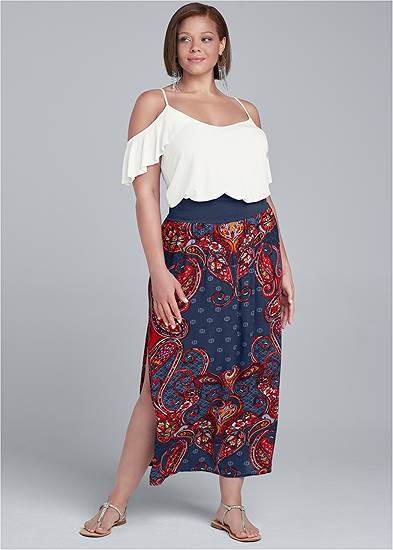 Plus Size Batik Printed Maxi Skirt