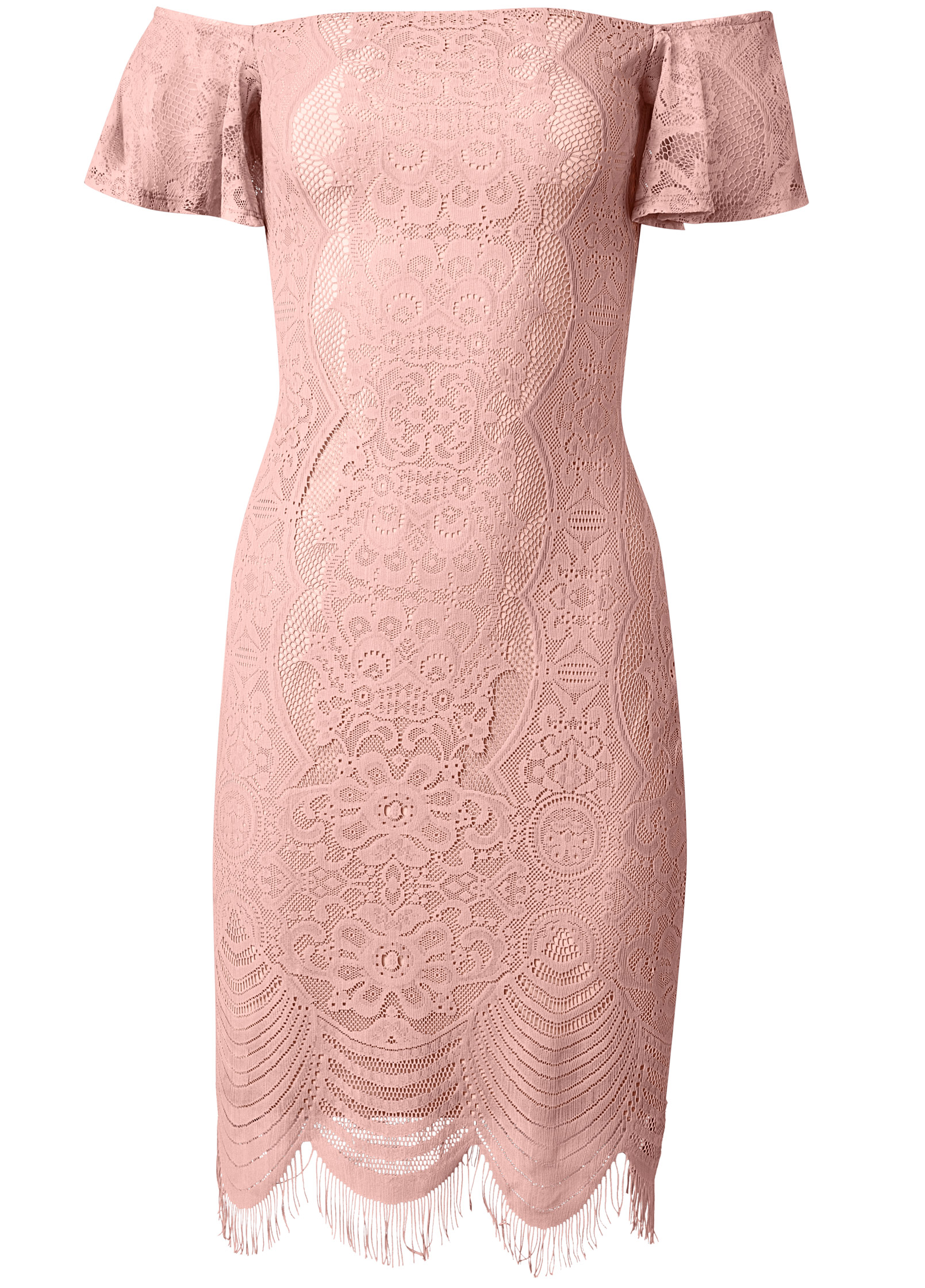 Off-The-Shoulder Lace Dress in Peach | VENUS