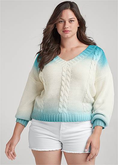 Plus Size Ombre Cable Knit Sweater