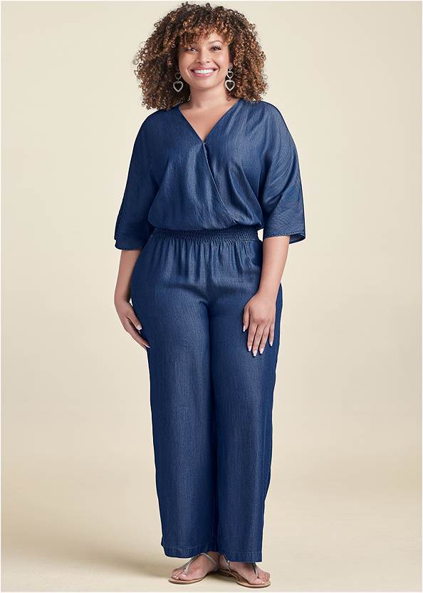 Full Front View Chambray Jumpsuit