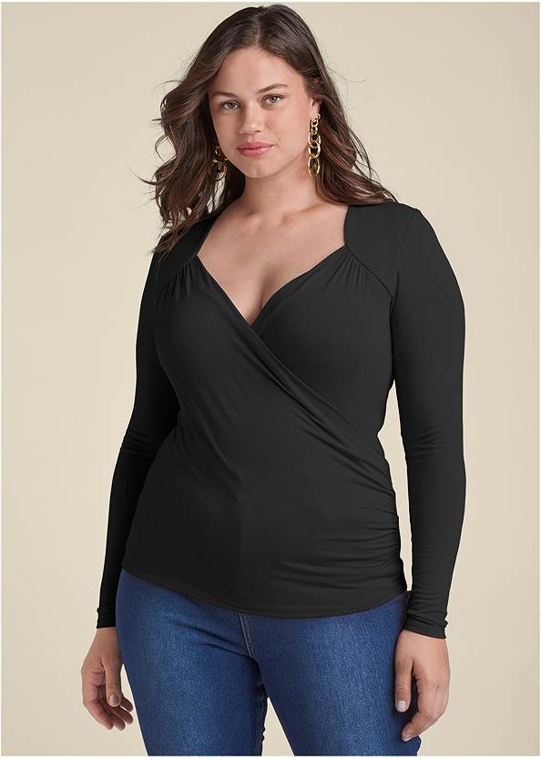 Cropped Front View Surplice Neck Top