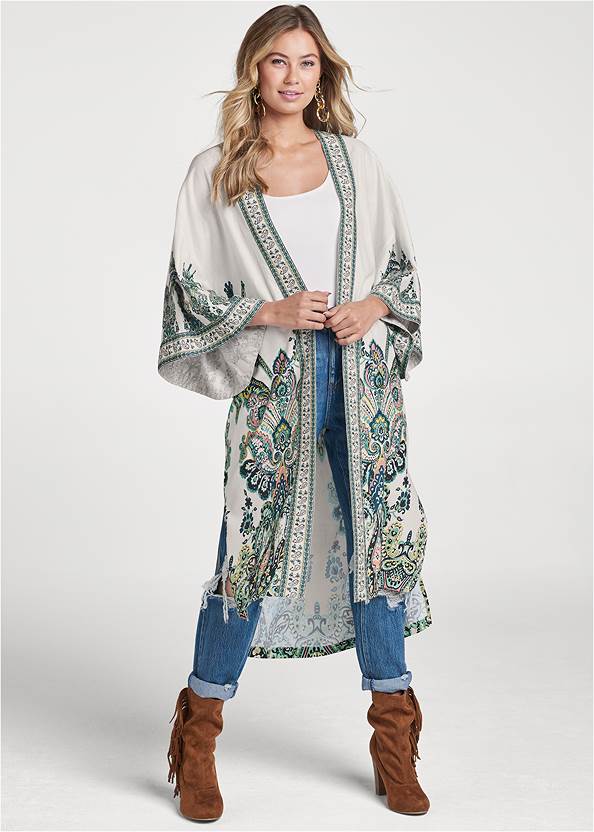 Linen Paisley Kimono,Basic Cami Two Pack,Rigid Ripped Relaxed Fit Jeans,Triangle Hem Jeans,Faux-Suede Fringe Booties