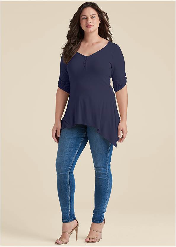 Full Front View Henley High-Low Top