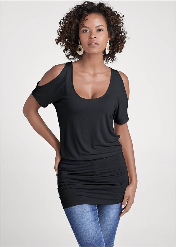 Cropped Front View Banded Hemline Tunic Top