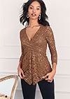 Cropped front view Sequin Lace Surplice Top