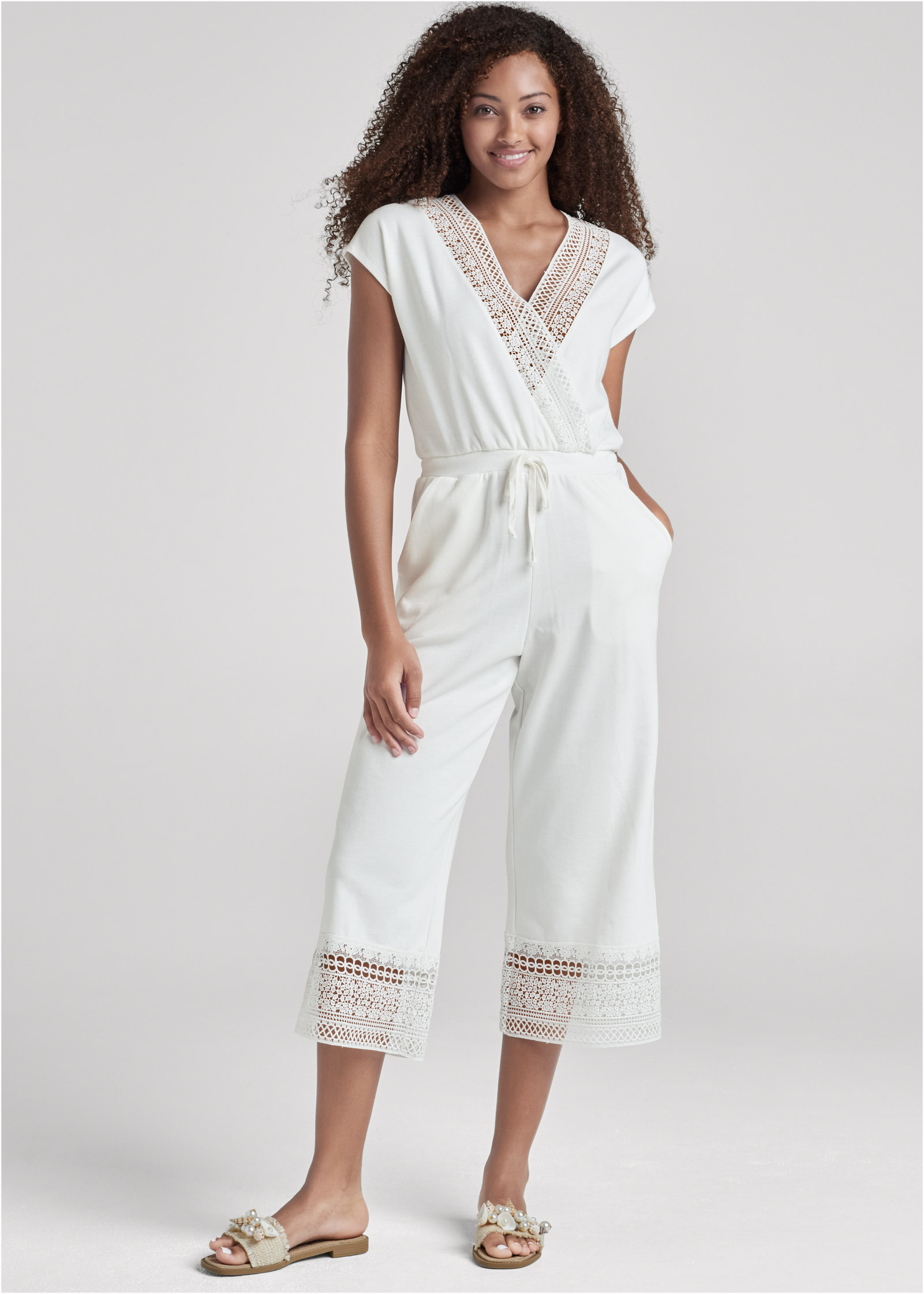 white crochet jumpsuit