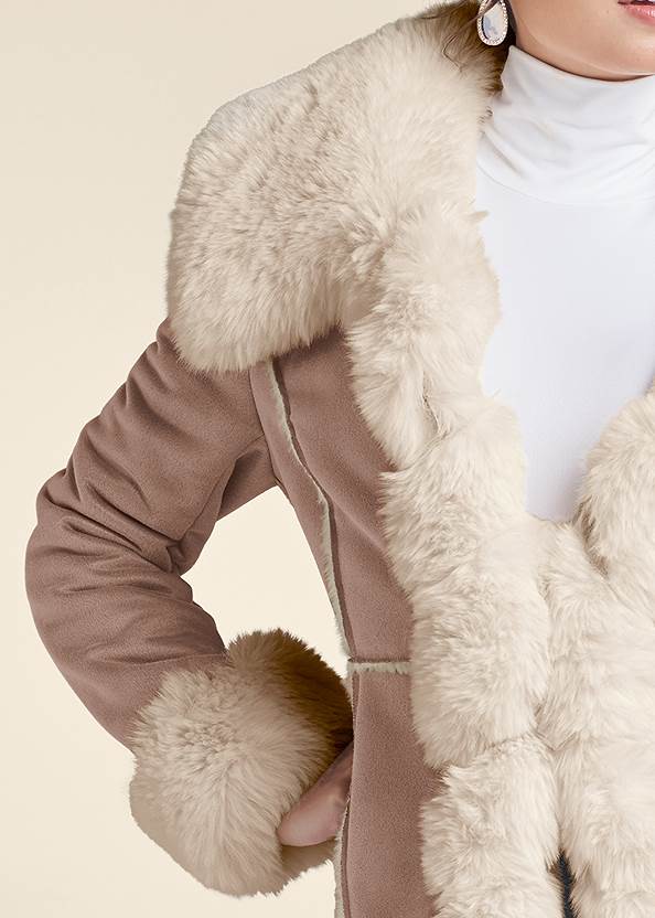 Faux-Suede-And-Fur Coat in Taupe & Off White | VENUS