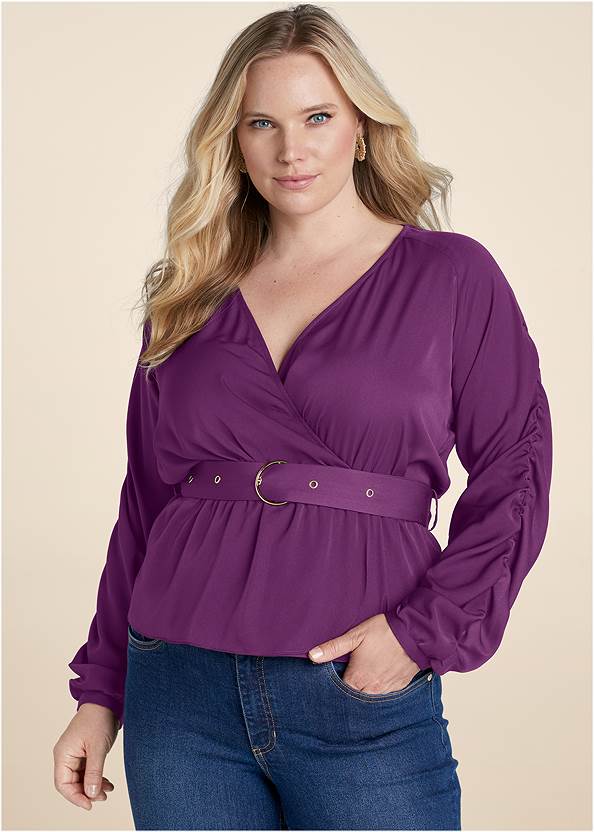 Front View V-Neck Belted Top