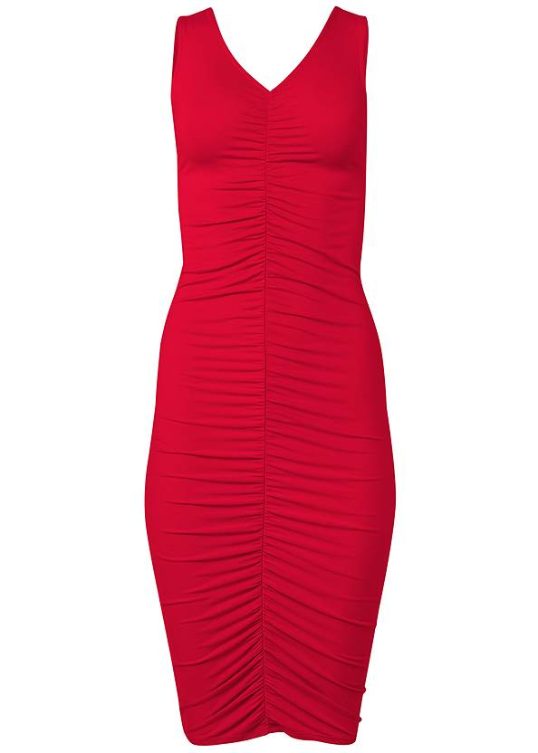 Casual Ruched Dress in Red | VENUS