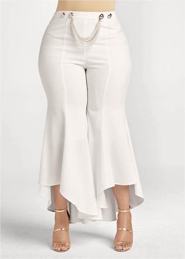 Front View Ruffle Hem Pants With Removable Trim