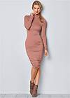 Front View Long Sleeve Ruched Dress