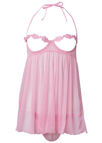 Plus Size Open Cup Mesh Babydoll