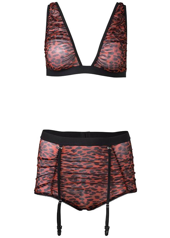 Animal Print Bralette Set,Mesh Thigh Highs With Lace