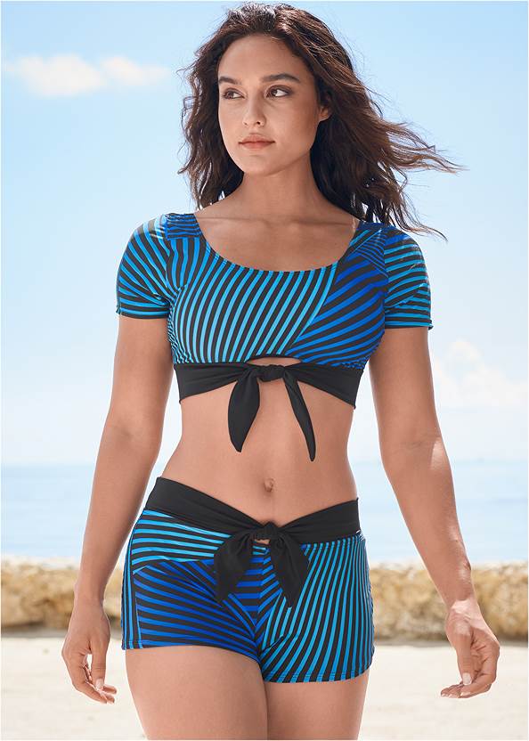 Tie-Front Shorts,Tie-Front Short Sleeve Top,Strappy Back Sport Top,Underwire Swim Top