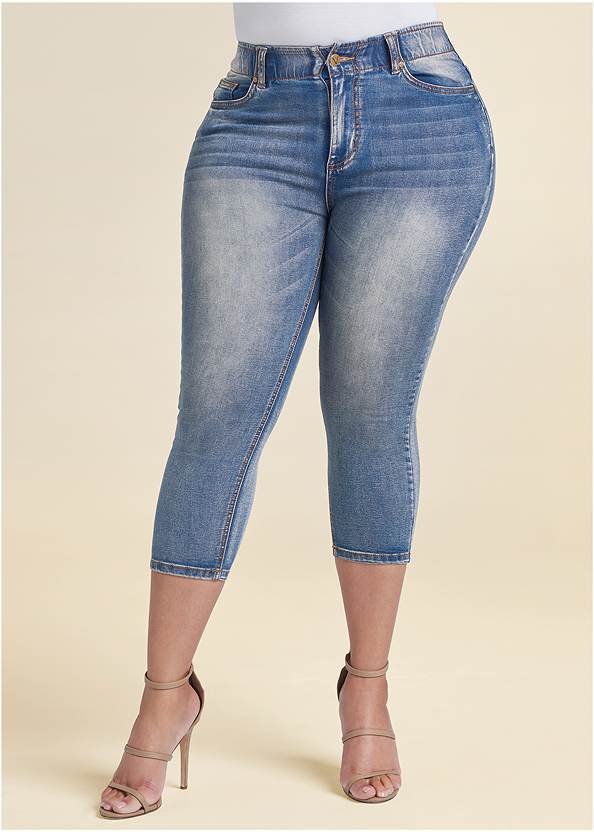 Alternate View Elastic Waistband Jean Capris