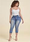 Front View Elastic Waistband Jean Capris