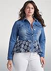 Cropped Front View Daisy Peplum Jean Jacket